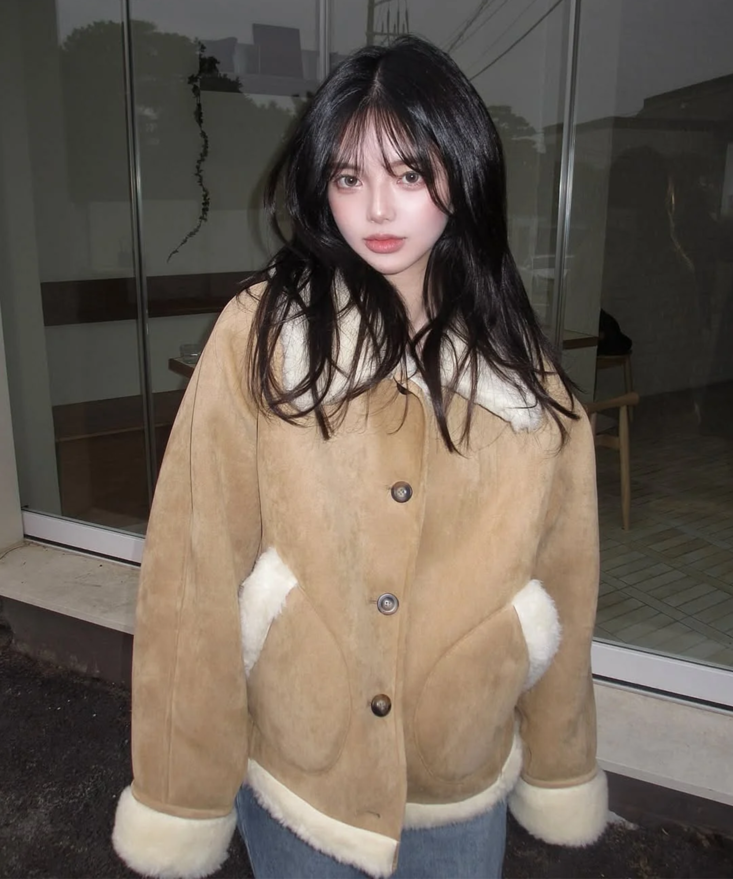 MUSINSA | GENERAL IDEA Shearling Collar Mustang Coat [BEIGE