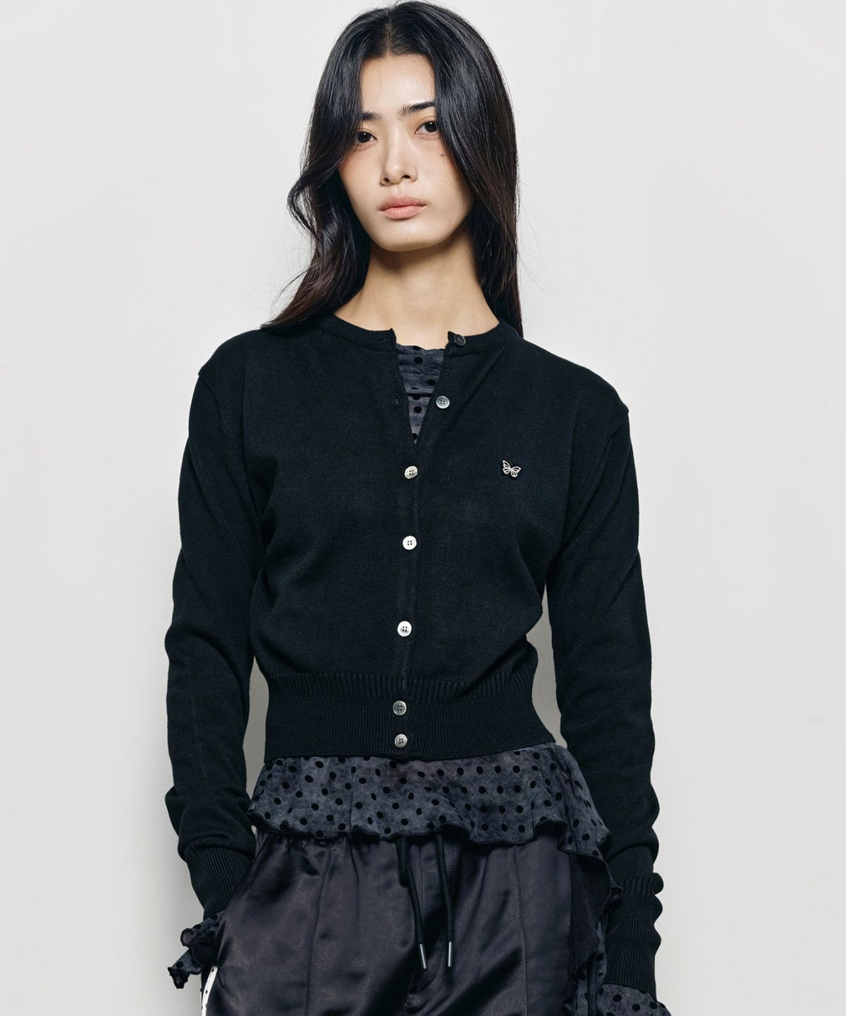 닉앤니콜(NICK&NICOLE) BUTTERFLY JAQUARD KNIT CARDIGAN_BLACK