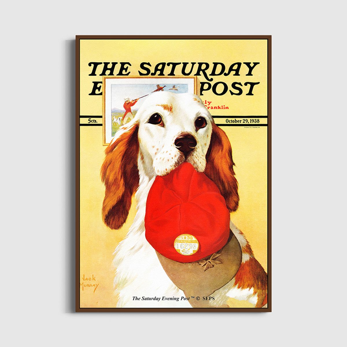 더 새터데이 이브닝 포스트(THE SATURDAY EVENING POST) SEP Framed Poster_Hunting Dog and Cap