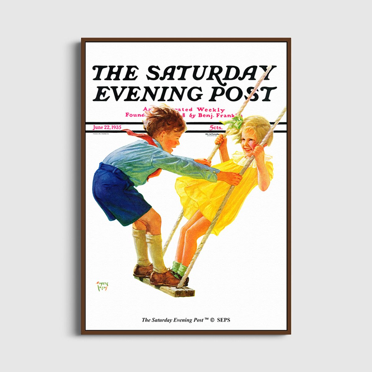 더 새터데이 이브닝 포스트(THE SATURDAY EVENING POST) SEP Framed Poster_Children on Swing