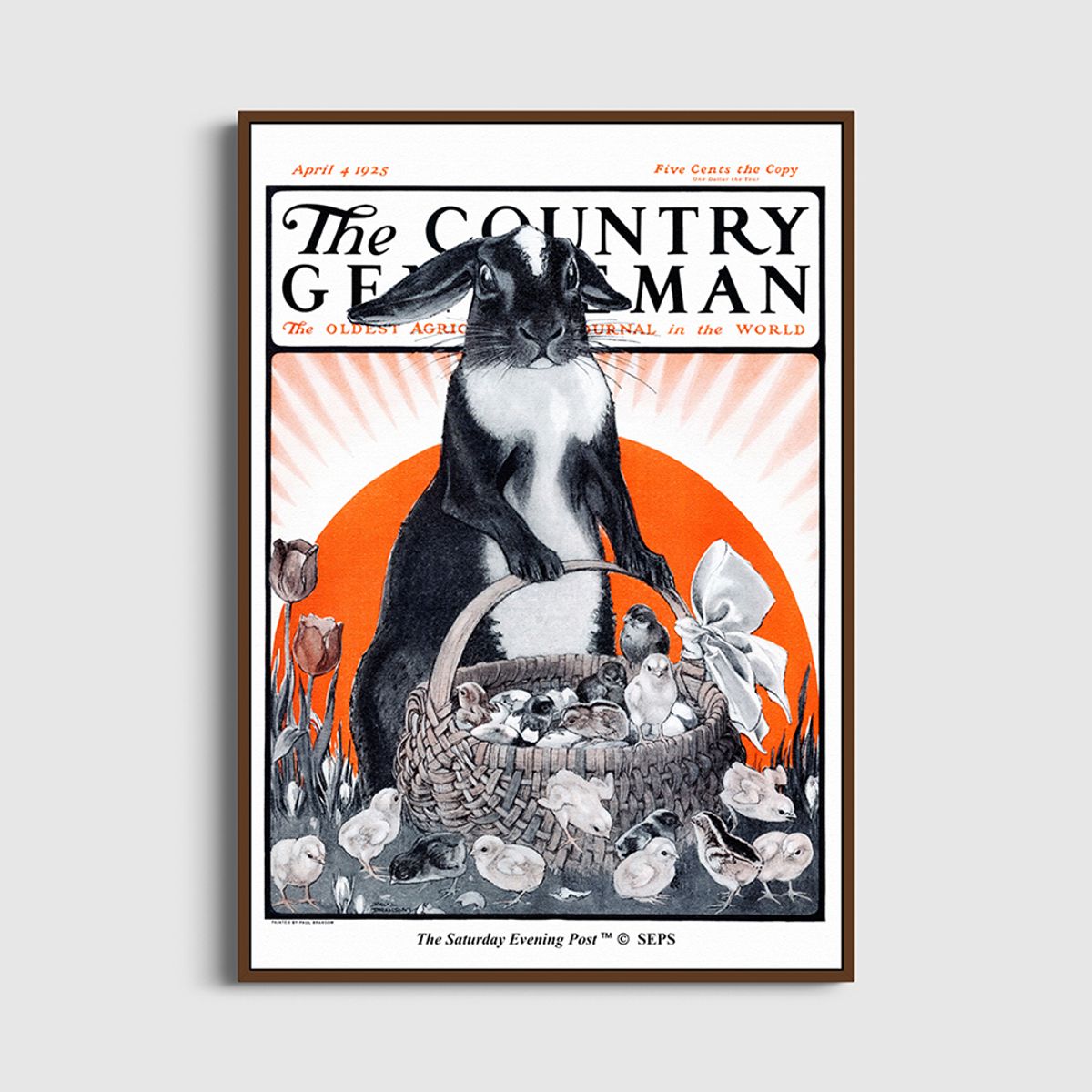 더 새터데이 이브닝 포스트(THE SATURDAY EVENING POST) SEP Framed Poster_Easter Bunny and Basket of Chicks