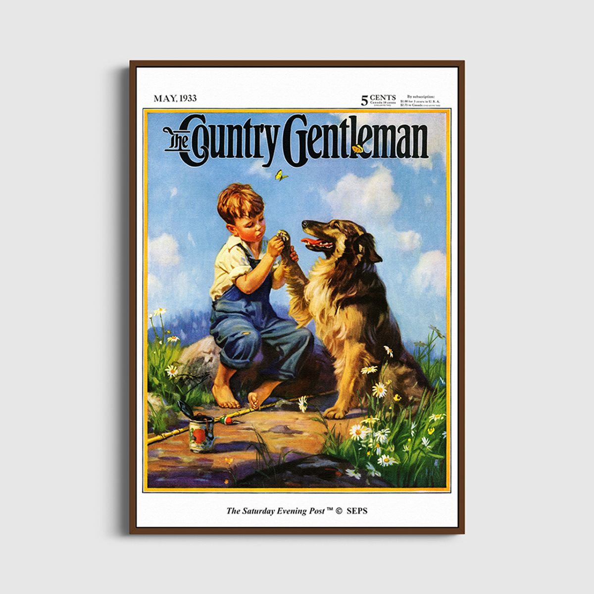 더 새터데이 이브닝 포스트(THE SATURDAY EVENING POST) SEP Framed Poster_Fish Hook in Dog’s Paw