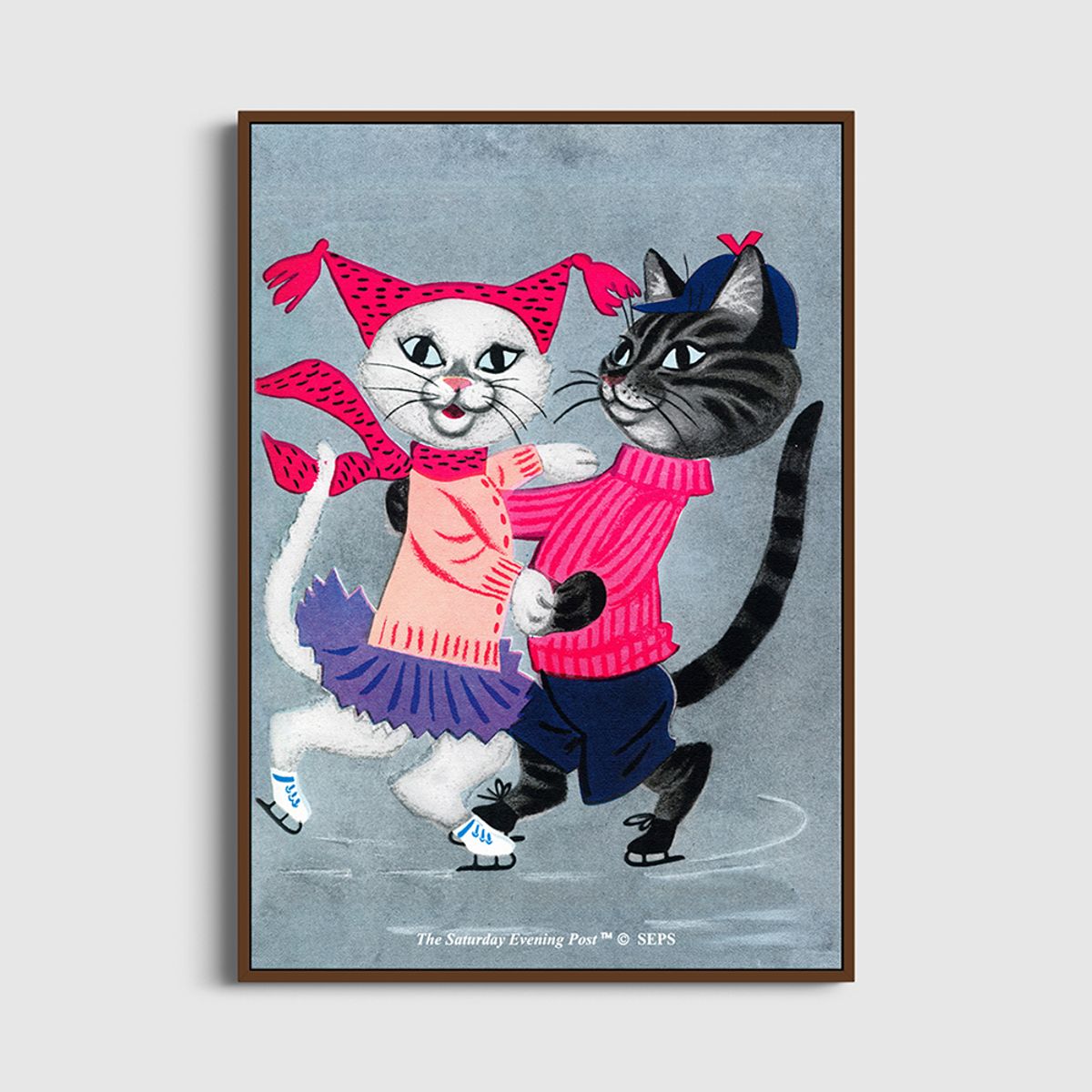 더 새터데이 이브닝 포스트(THE SATURDAY EVENING POST) SEP Framed Poster_Skating Cats