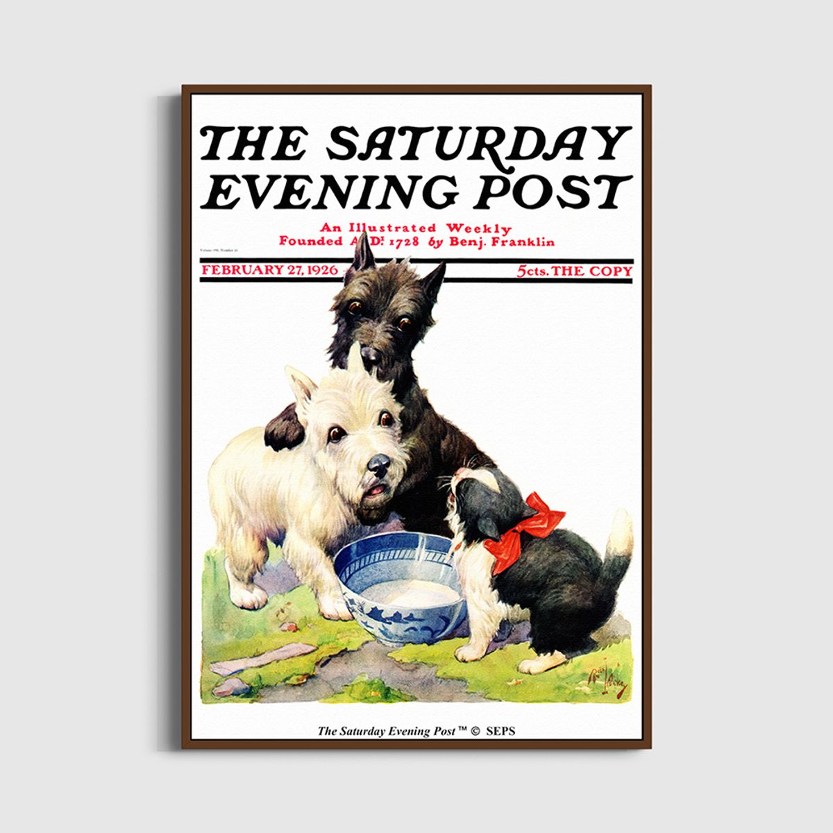 더 새터데이 이브닝 포스트(THE SATURDAY EVENING POST) SEP Framed Poster_Cat Guards Bowl of Milk