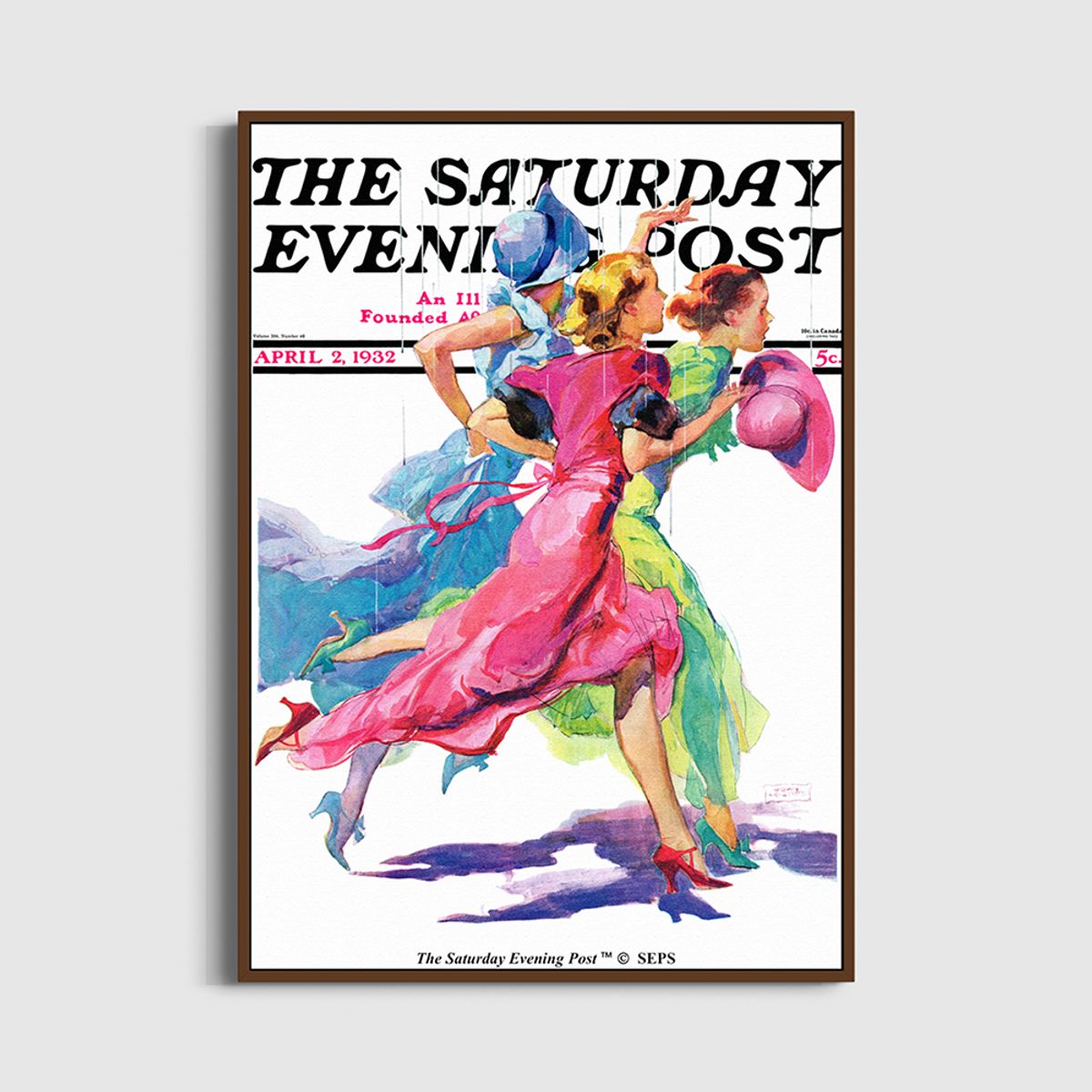 더 새터데이 이브닝 포스트(THE SATURDAY EVENING POST) SEP Framed Poster_Three Women Running from Rain