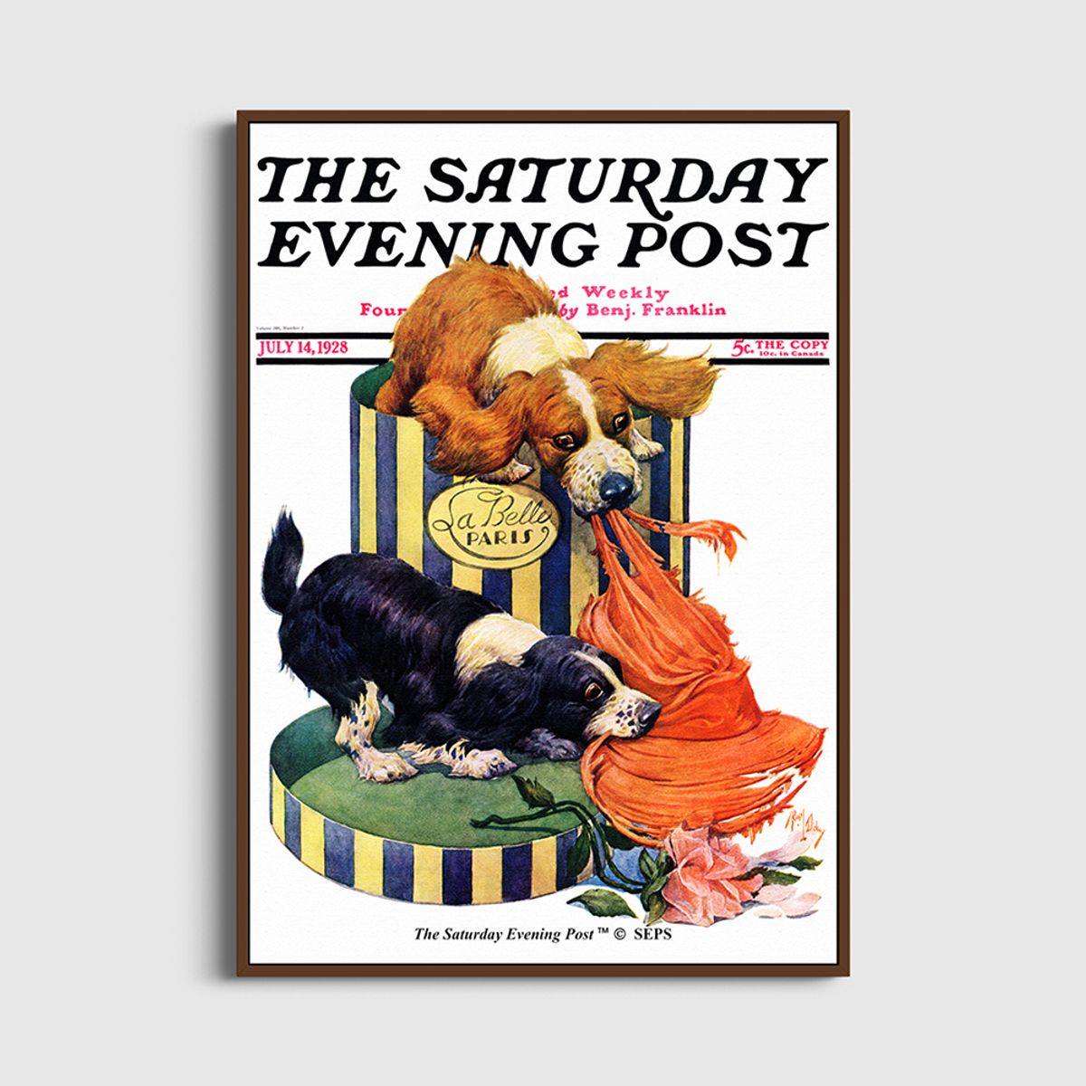 더 새터데이 이브닝 포스트(THE SATURDAY EVENING POST) SEP Framed Poster_Dogs Eating Hat