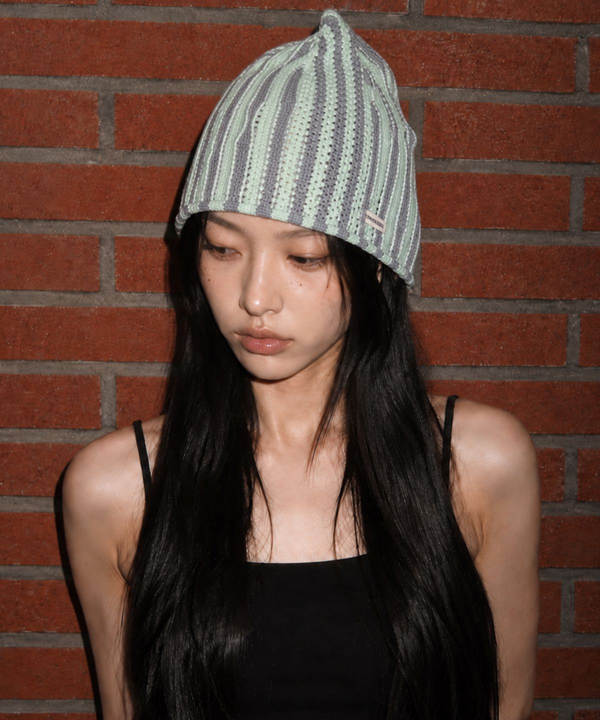 로맨티누어(ROMANTINUER) 투톤 스트라이프 비니 (그린)