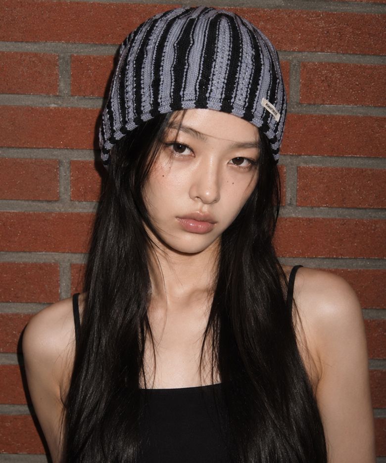 투톤 스트라이프 비니 (블랙)