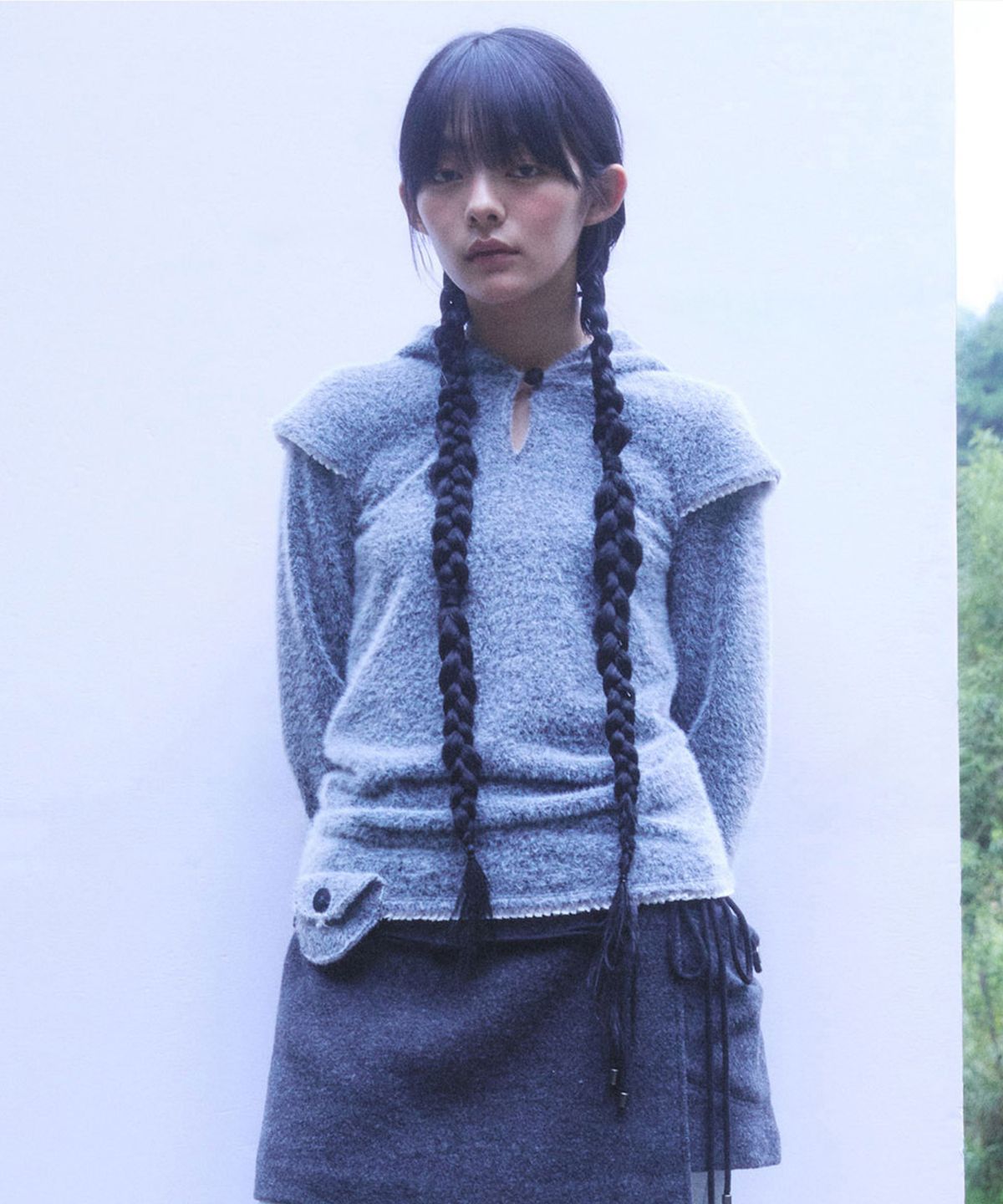 퓨레(PUREE) Cap sleeve hoodie Charcoal