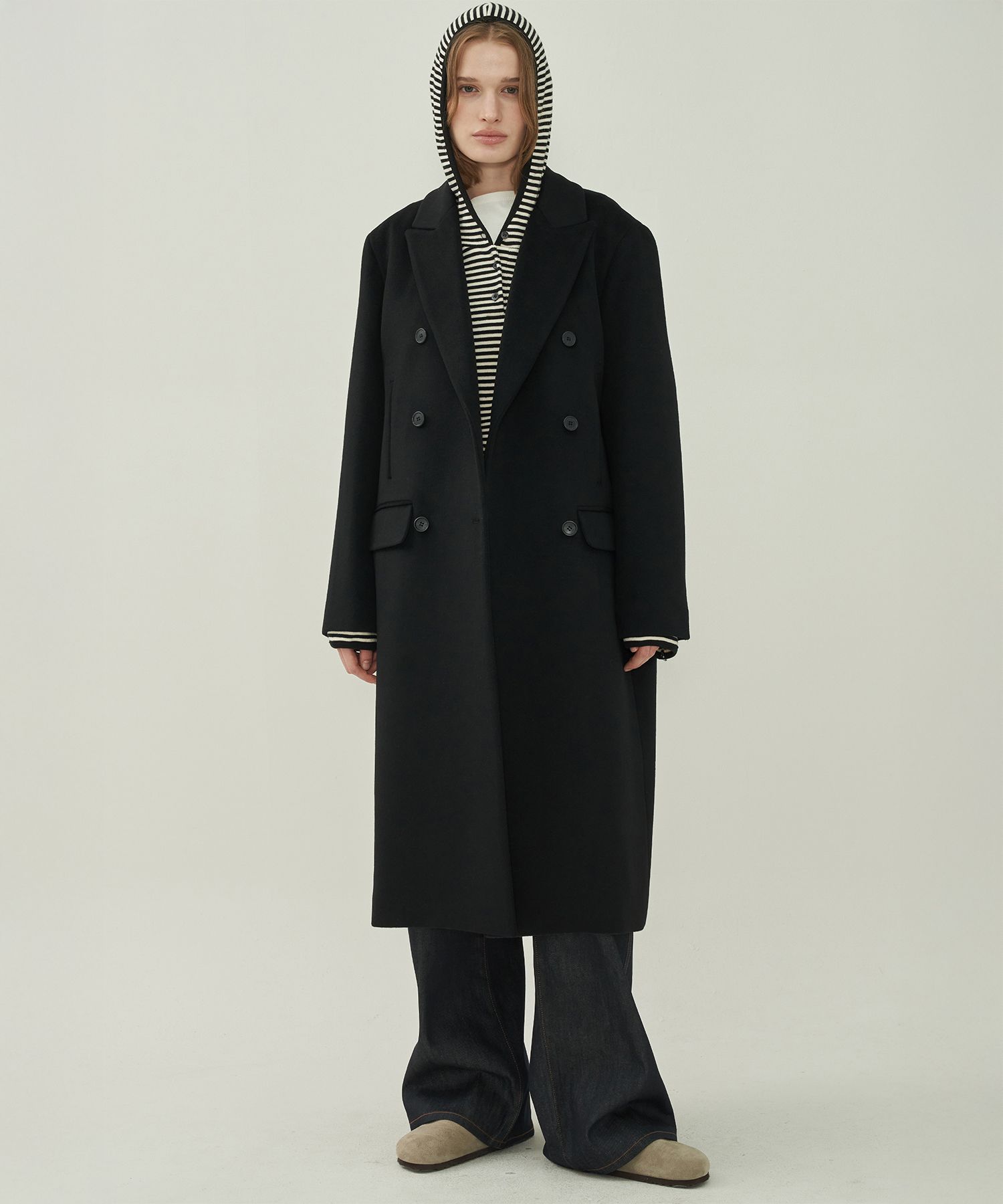 Anna Double Long Coat BLACK source detail 73