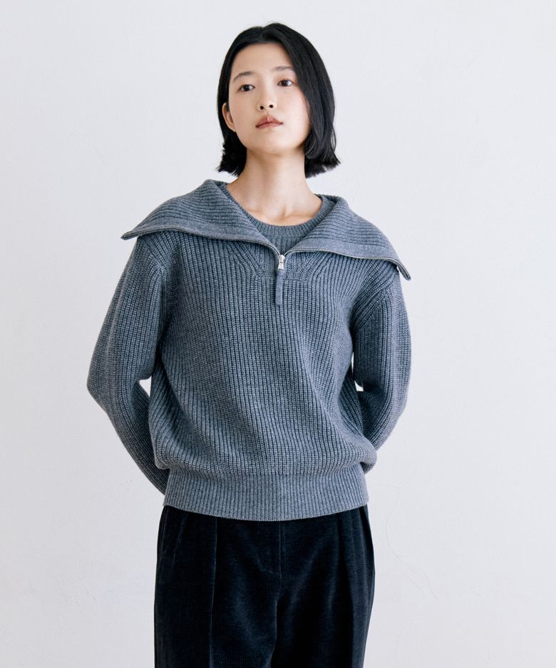 HALF JOIN ZIP-UP KNIT - GRAY