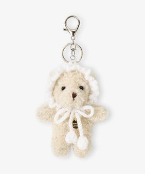 Knit Hair Kerchief Bear Keyring - Light Beige