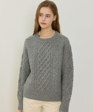 Mixed Cable Shetland Wool Knit - Grey