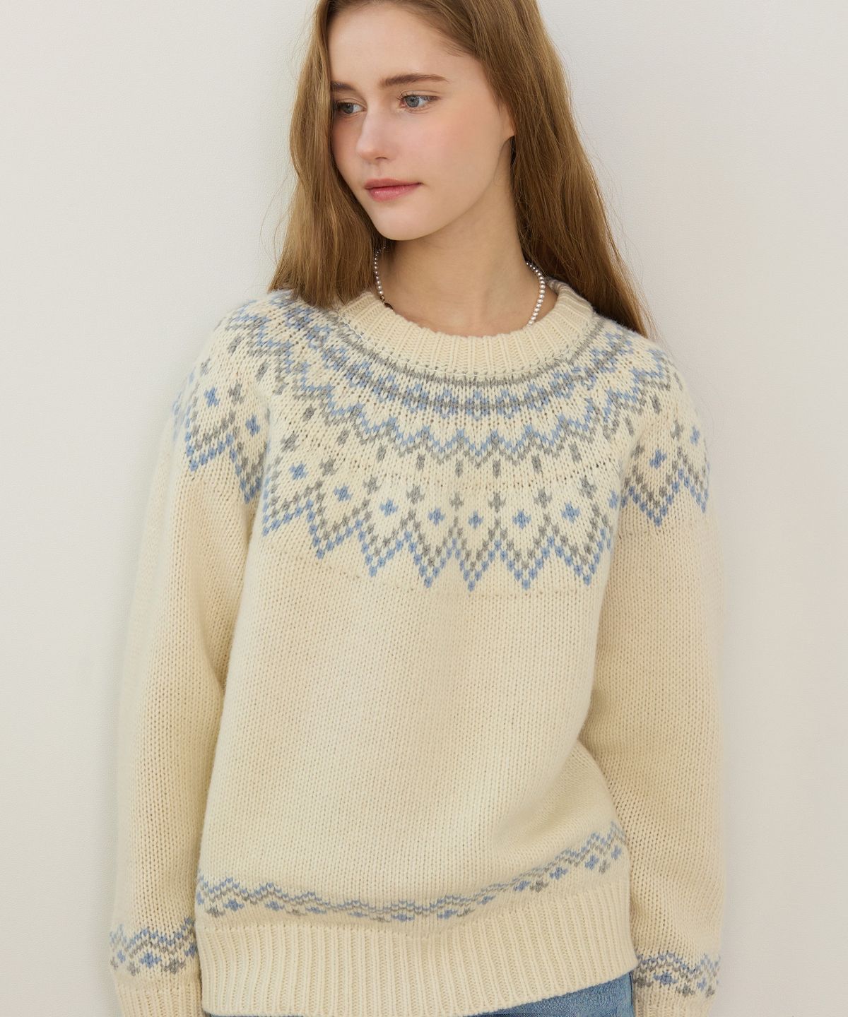 논로컬(NONLOCAL) Nordic Jacquard Merino Wool Knit - Ivory