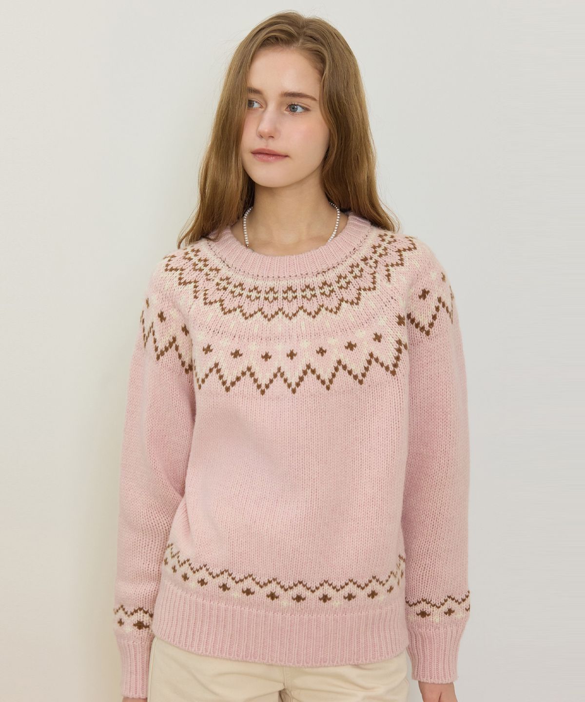논로컬(NONLOCAL) Nordic Jacquard Merino Wool Knit - Pink