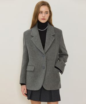 Wool Blended Single Jacket - Grey