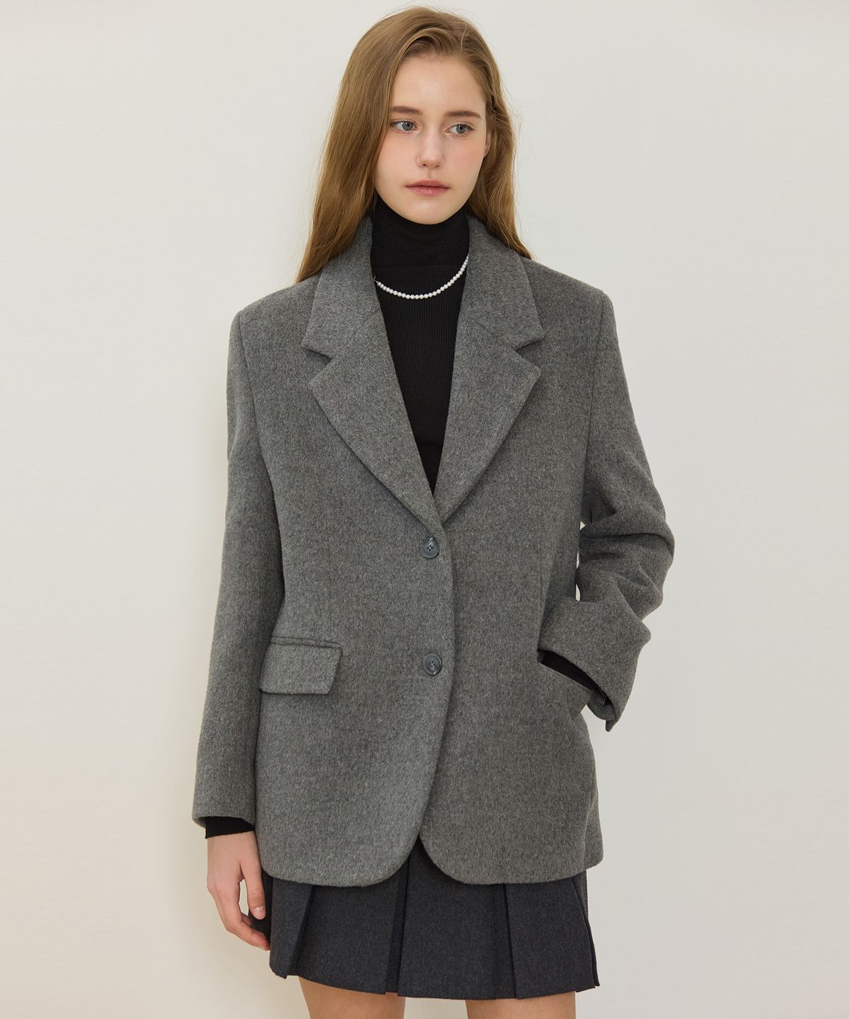 논로컬(NONLOCAL) Wool Blended Single Jacket - Grey