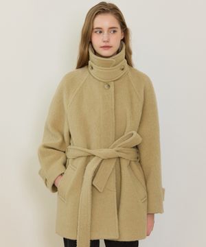 Hairy Alpaca Raglan Belted Half Coat - Beige