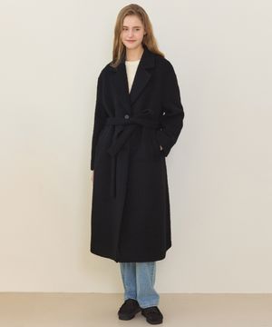 Hairy Alpaca Belted Long Coat - Black