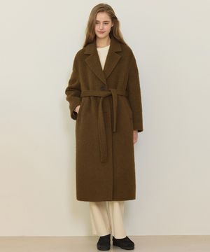 Hairy Alpaca Belted Long Coat - Brown