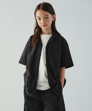 [시티 레저] CN 오버사이즈 글래시스 포켓 반소매 셔츠 [블랙]