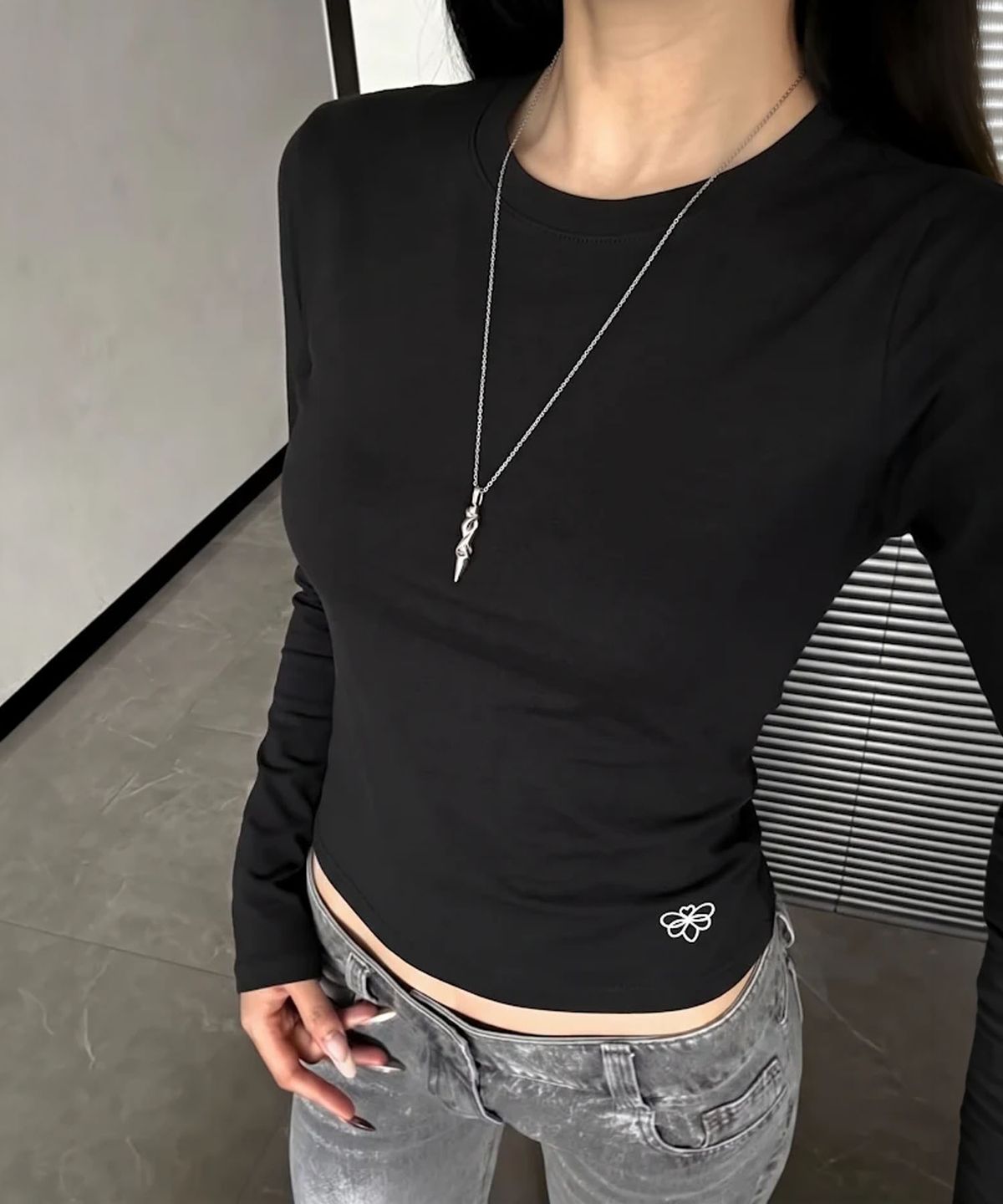 어비험즈(ABEEHUMS) 비비 소프트 슬림 긴팔 티셔츠 ABH355-101 블랙