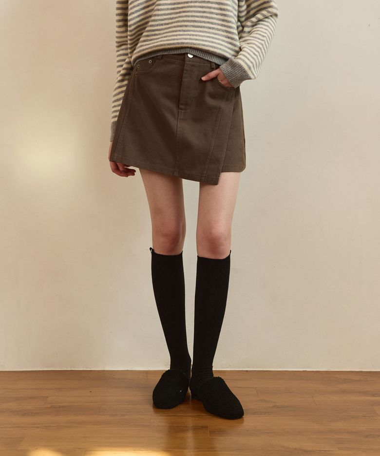 Unbalance cut mini skirt - khaki grey