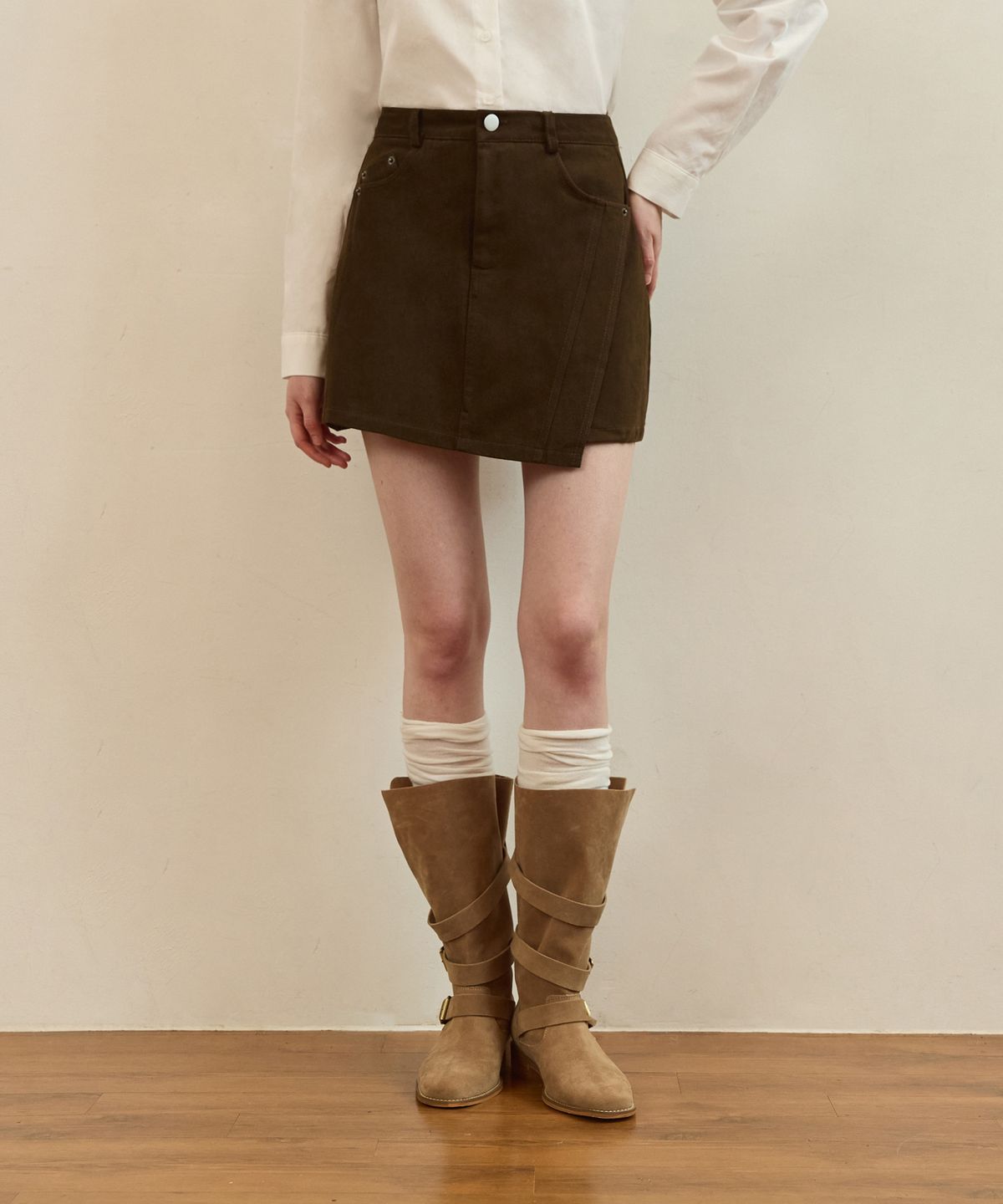 어다울(ADAUL) Unbalance cut mini skirt - brown