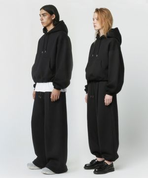 [SET] 스트링 오버핏 후드 + 원턱 스트링 팬츠 - 블랙
