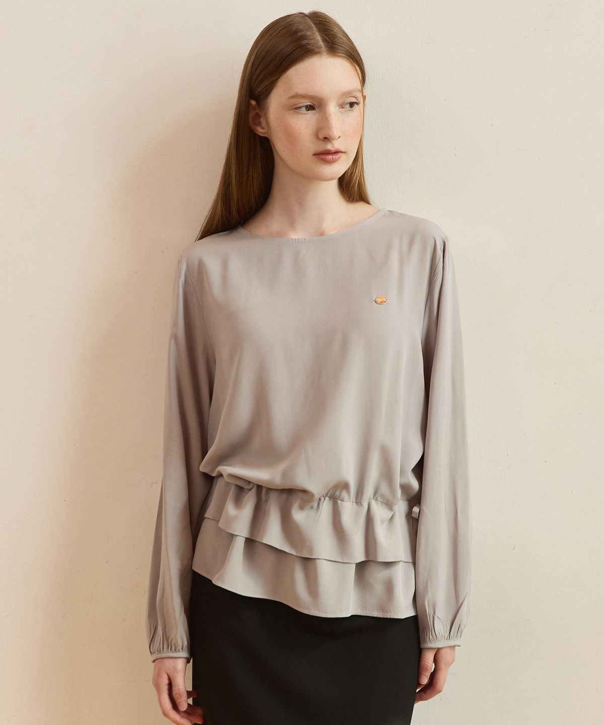 어다울(ADAUL) Layered drawstring flare blouse - blue grey