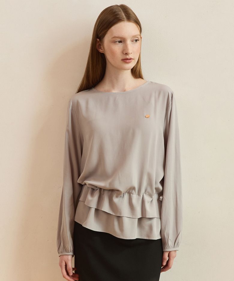 Layered drawstring flare blouse - blue grey