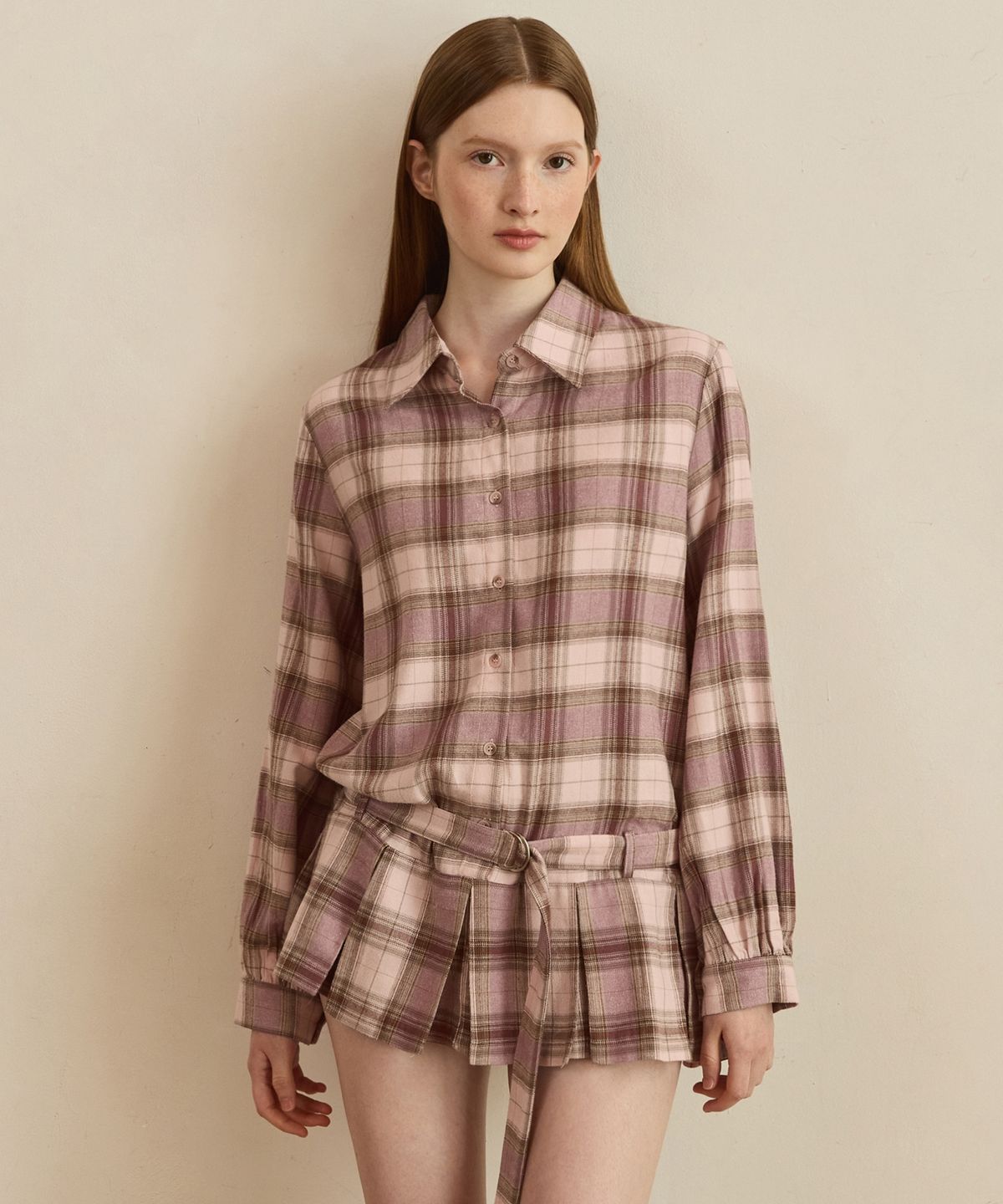 어다울(ADAUL) Fancy pleats belted blouse - vintage pink