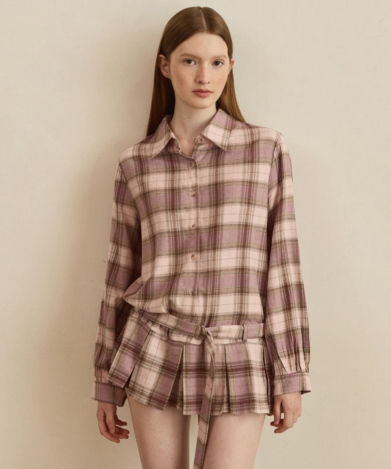 Fancy pleats belted blouse - vintage pink