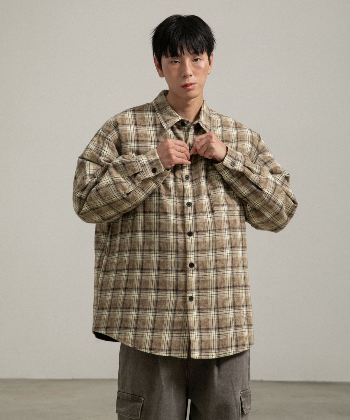 버닝카포네(BURNING CAPONE) BC 빈티지 체크 패디드 셔츠 (BEIGE)