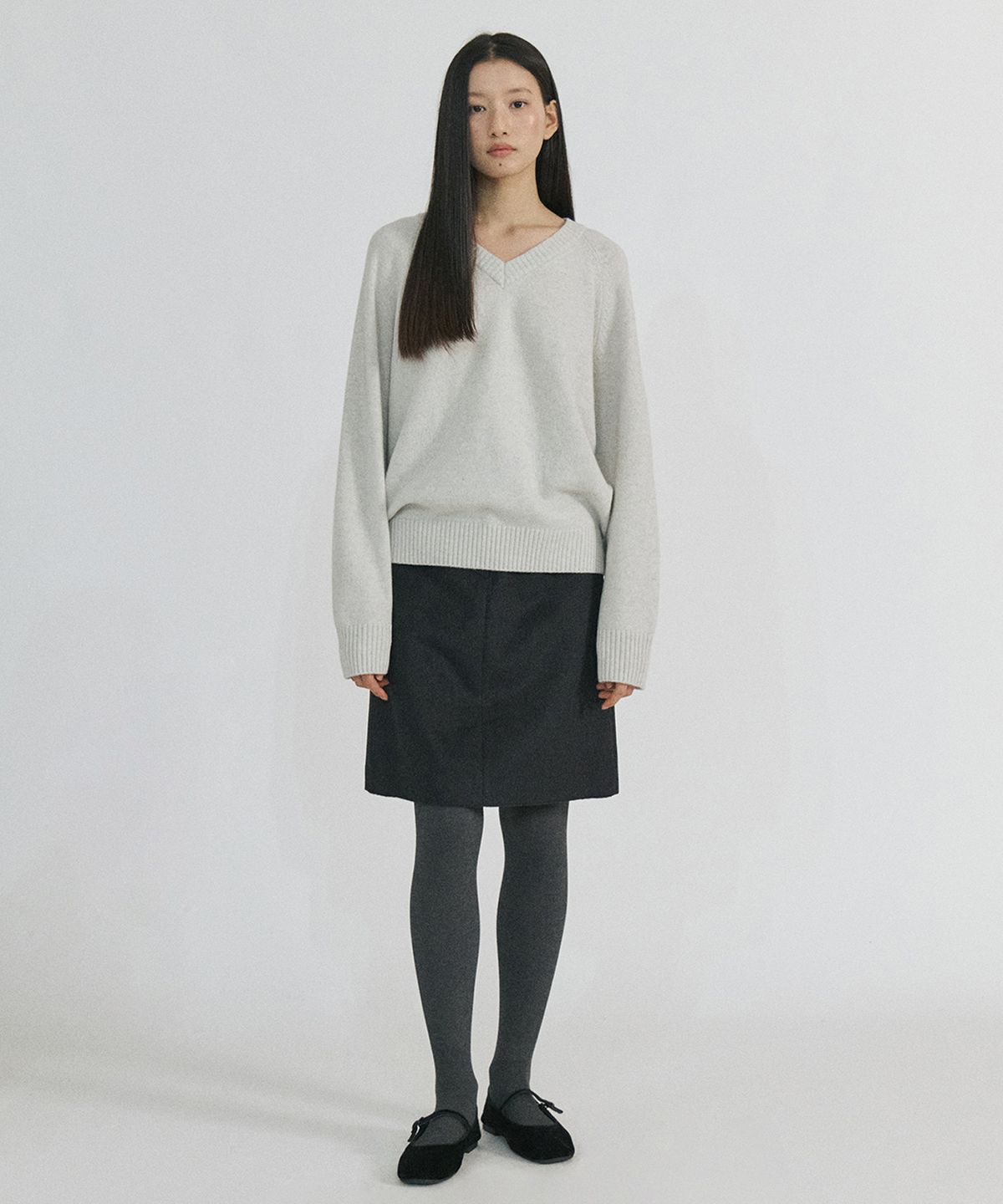 스텝어라운드(STEP AROUND) Wool blended Mid Skirt  (Charcoal)