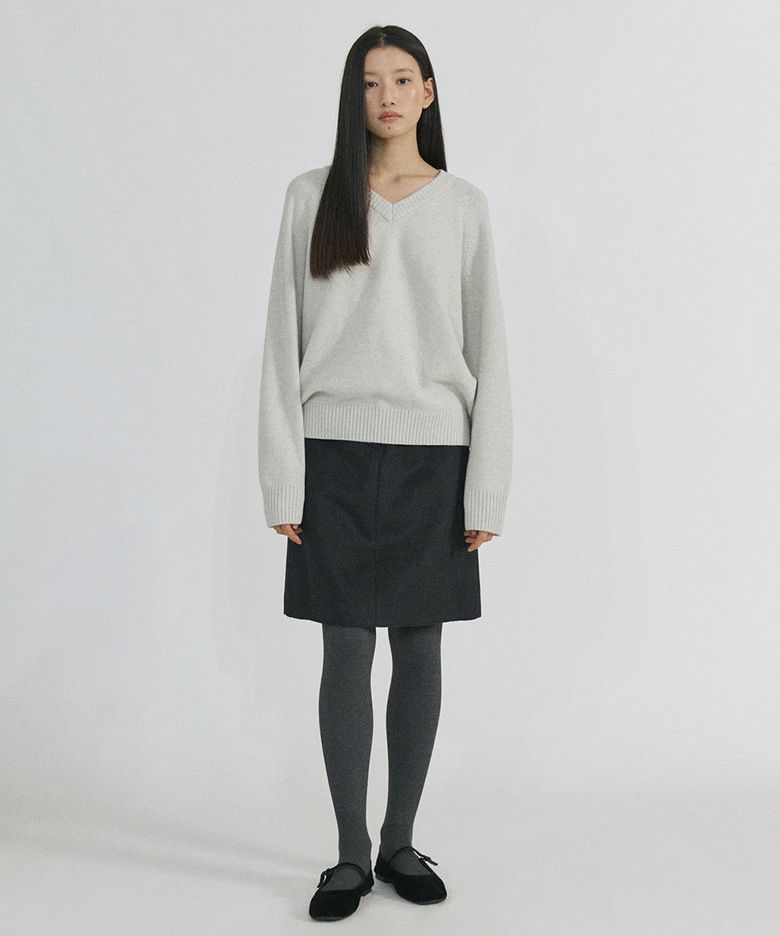 Wool blended Mid Skirt  (Charcoal)