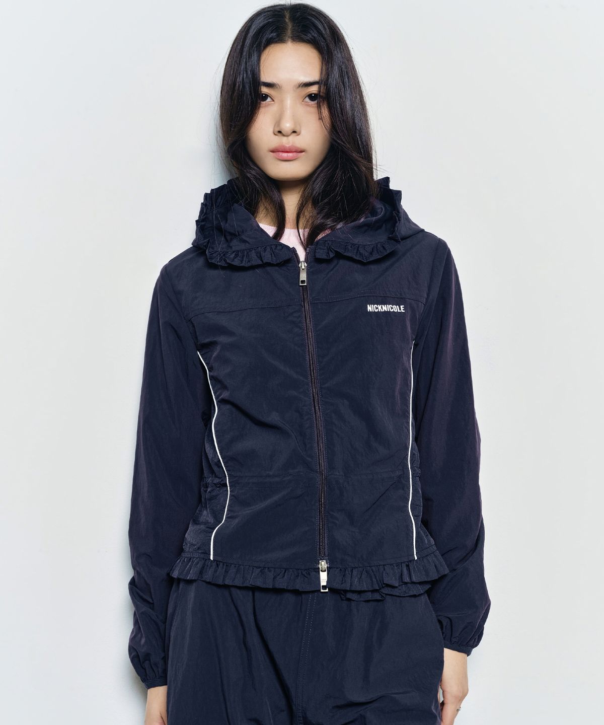 닉앤니콜(NICK&NICOLE) RUFFLE LACE HOOD JACKET_NAVY
