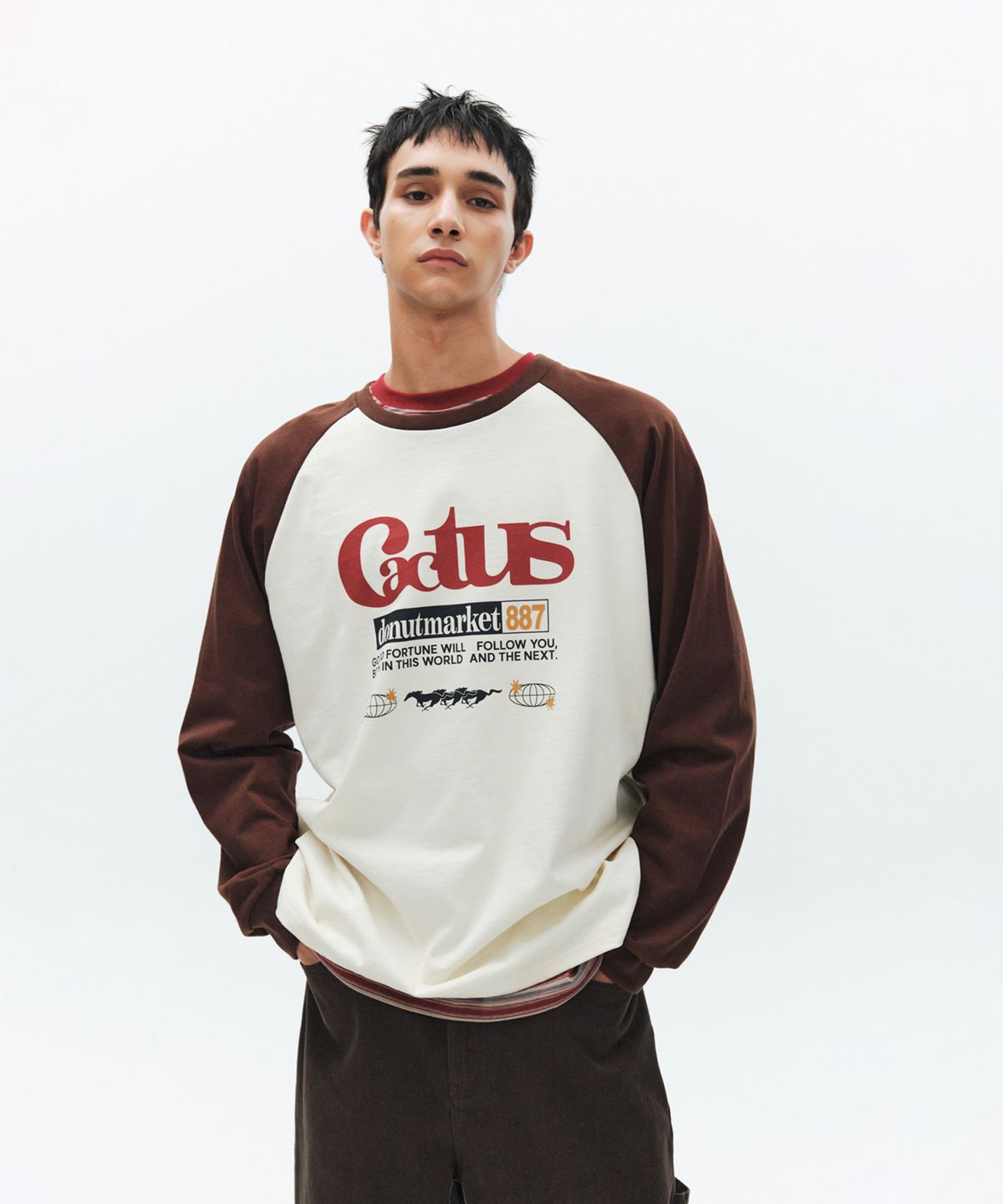 캑터스도넛마켓(CACTUSDONUTMARKET) Cactus Raglan Long Sleeve T-shirt-Brown
