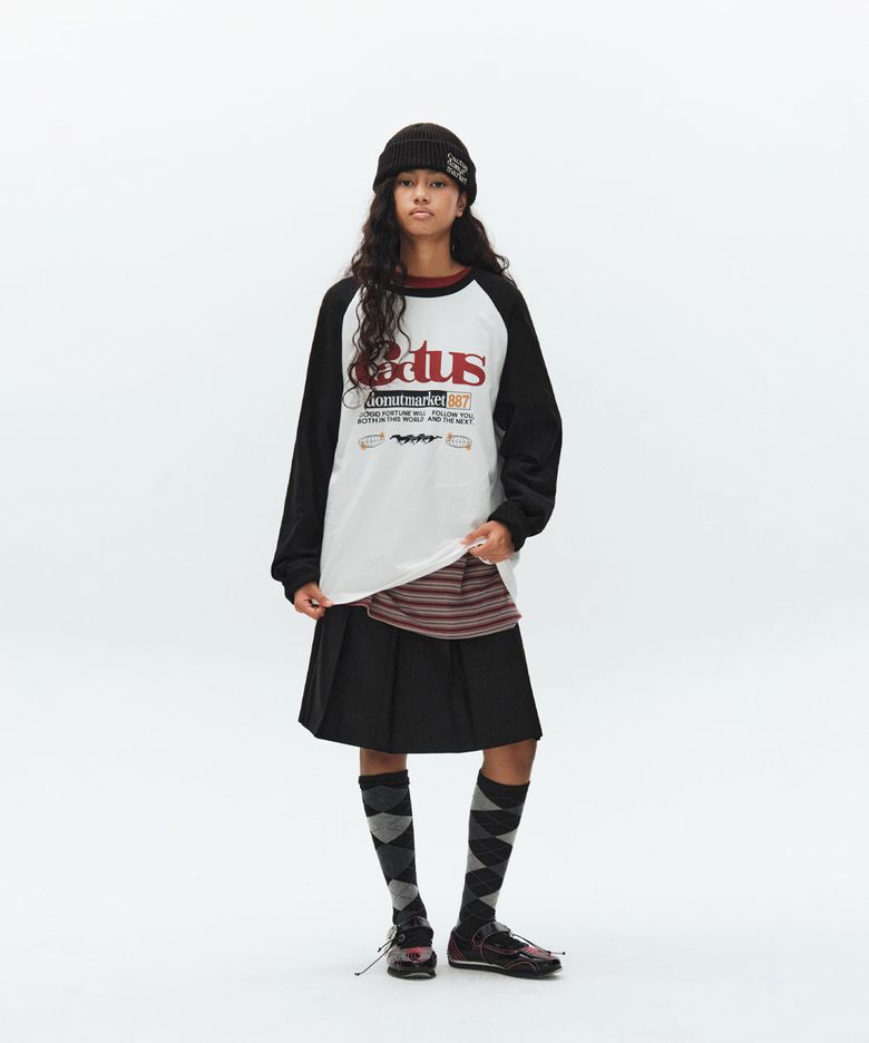 Cactus Raglan Long Sleeve T-shirt-Black