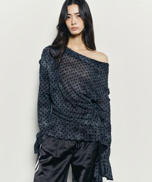 VINTAGE DOT DRAPE SHIRRING TOP_CHARCOAL