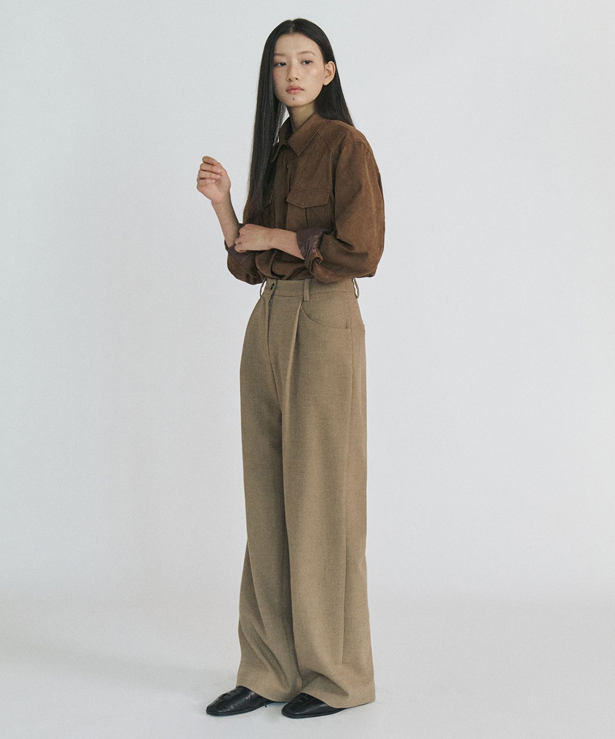 스텝어라운드(STEP AROUND) Soft Wool Wide Pants_BROWN