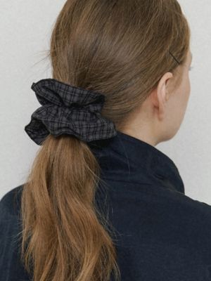 vintage check plaid scrunch -  grayish navy