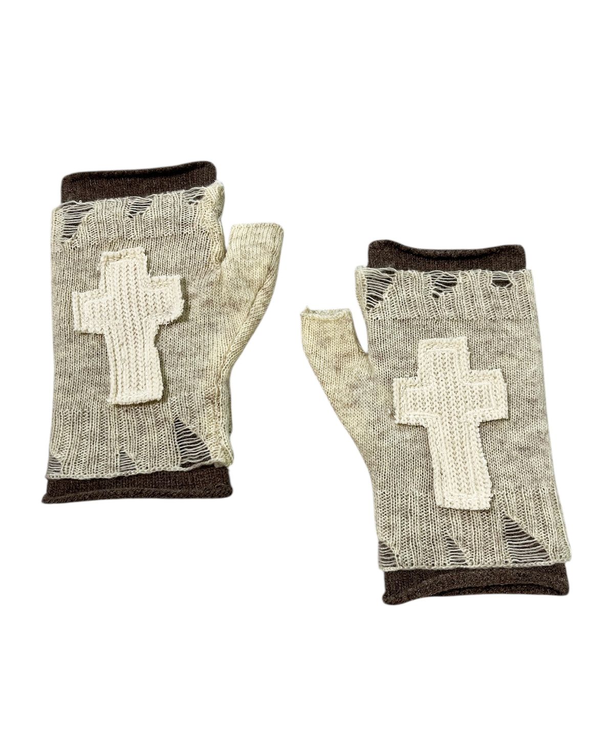 스케이터락(SK8ER ROCK) Cross Layerd Finger Knit Gloves ((oatmeal*brown))