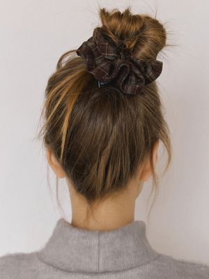 vintage check plaid scrunch - wine brown