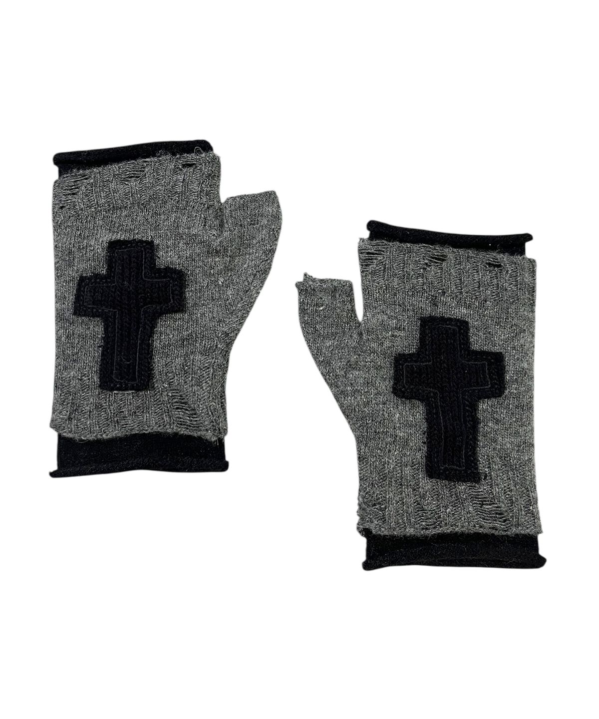 스케이터락(SK8ER ROCK) Cross Layerd Finger Knit Gloves ((charcoal*black))