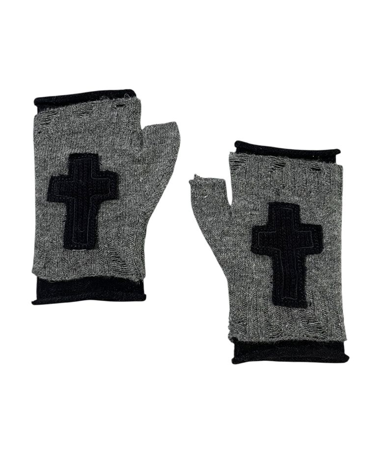 Cross Layerd Finger Knit Gloves ((charcoal*black))
