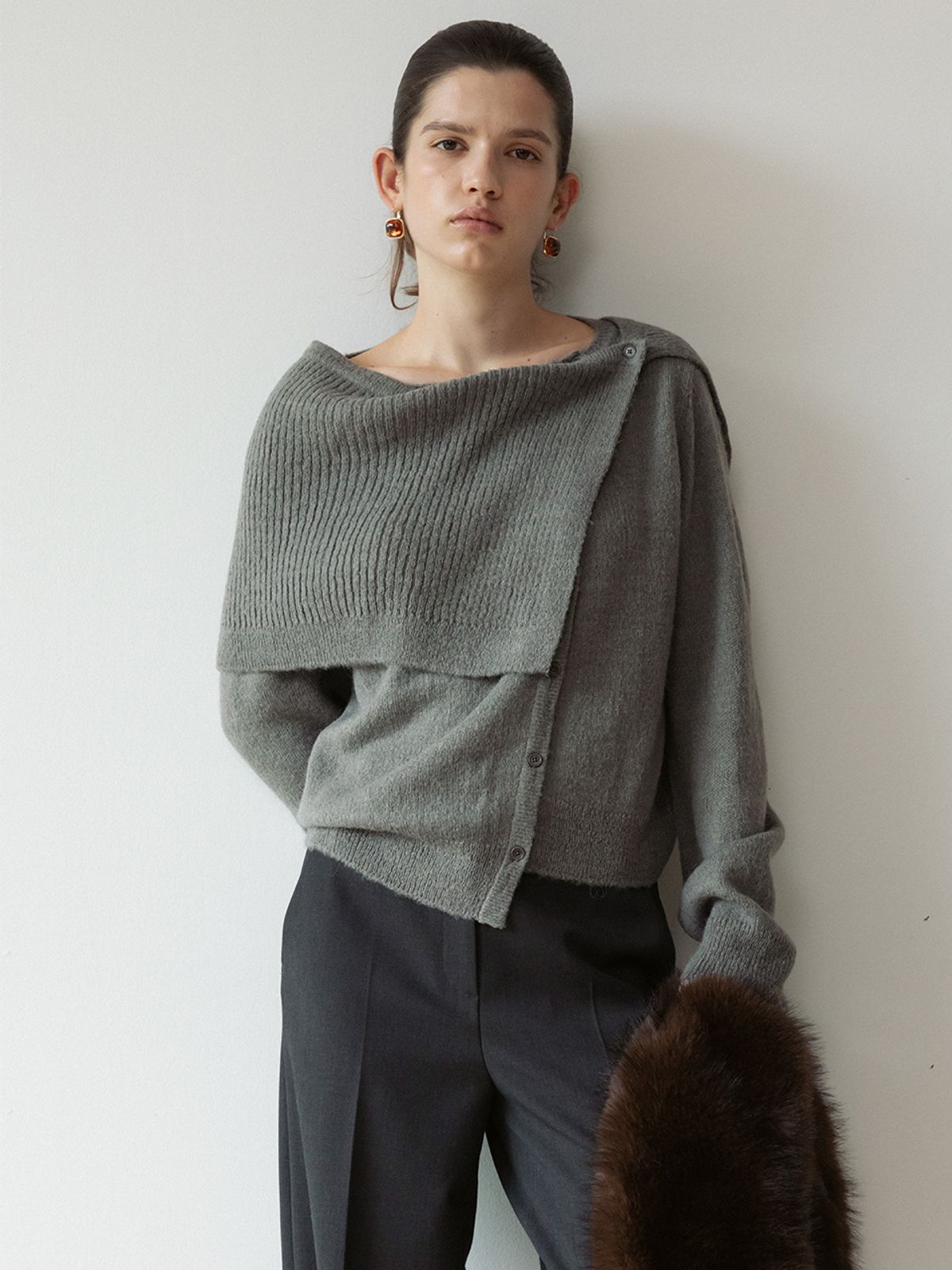 루에브르(LOEUVRE) [SET] Asymetric Placket Cardigan + Wrap Skirt SS5WD471_2color