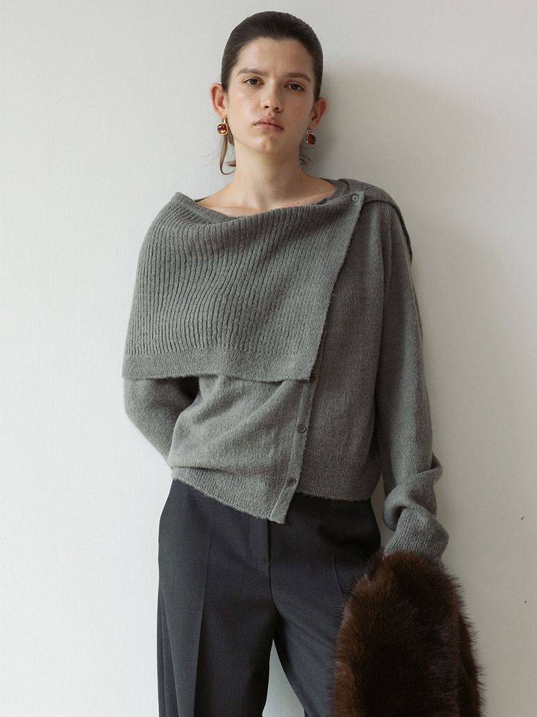 [SET] Asymetric Placket Cardigan + Wrap Skirt SS5WD471_2color