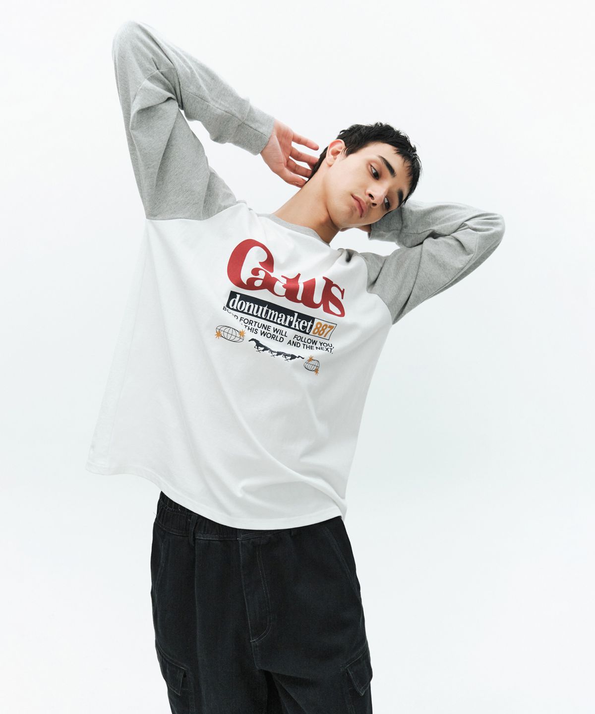 캑터스도넛마켓(CACTUSDONUTMARKET) Cactus Raglan Long Sleeve T-shirt-Melange gray