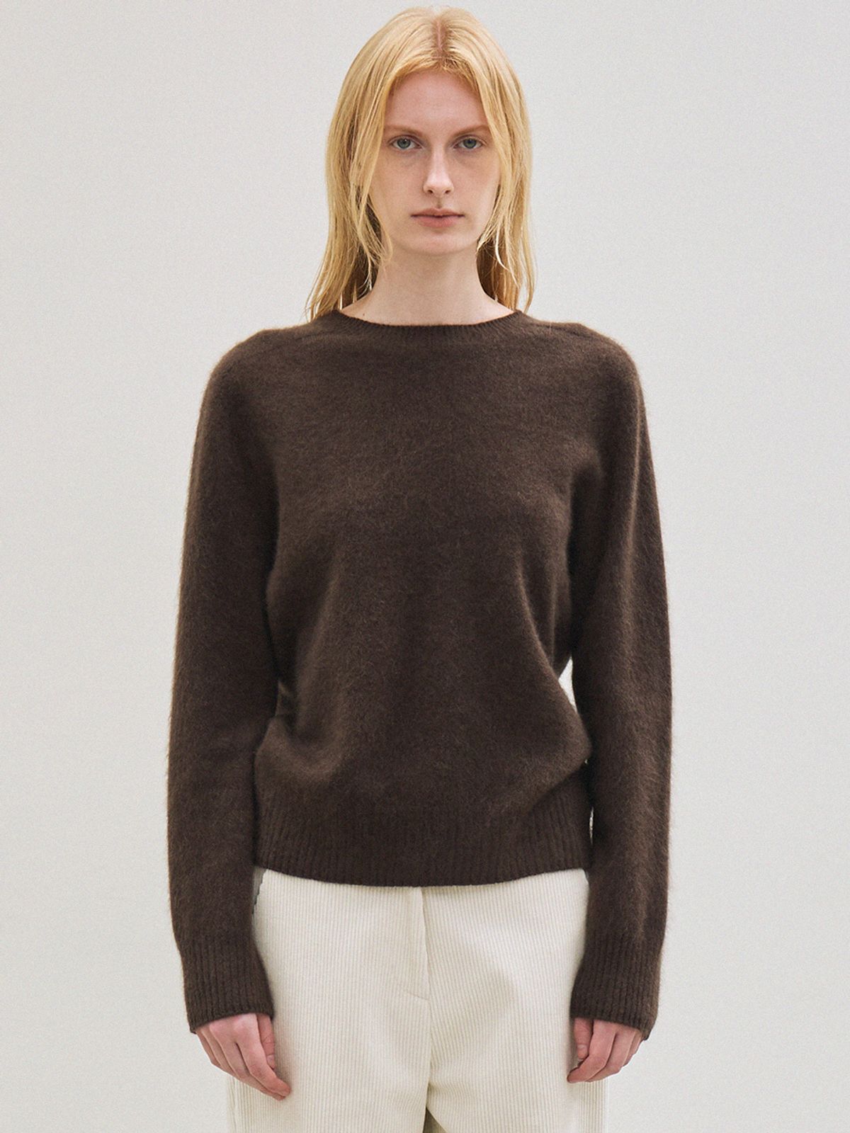 르(LE) cashmere classic whole garment knitted pullover (brown)